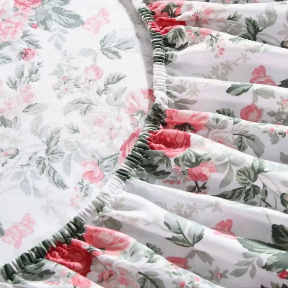 Laura Ashley® FULL 300 Thread Count Bettinas Blooms 4pc Sheet Set Red Floral NEW